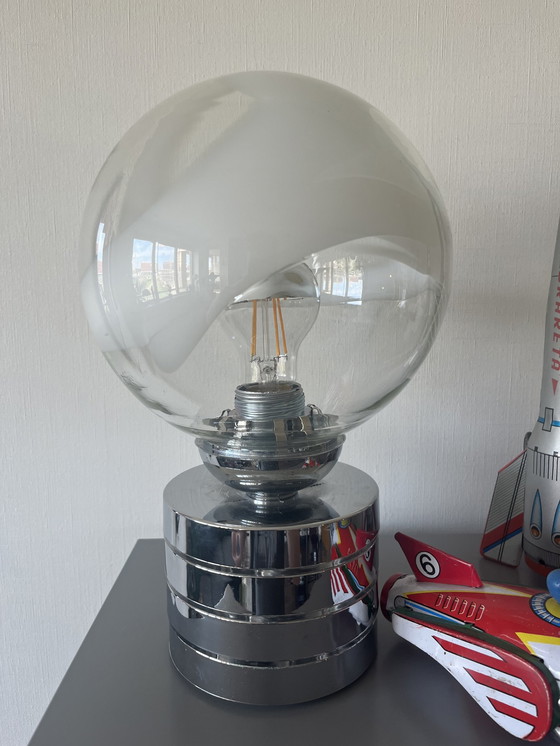 Image 1 of Large Vintage Space Age Table Lamp, Chrome, Glass