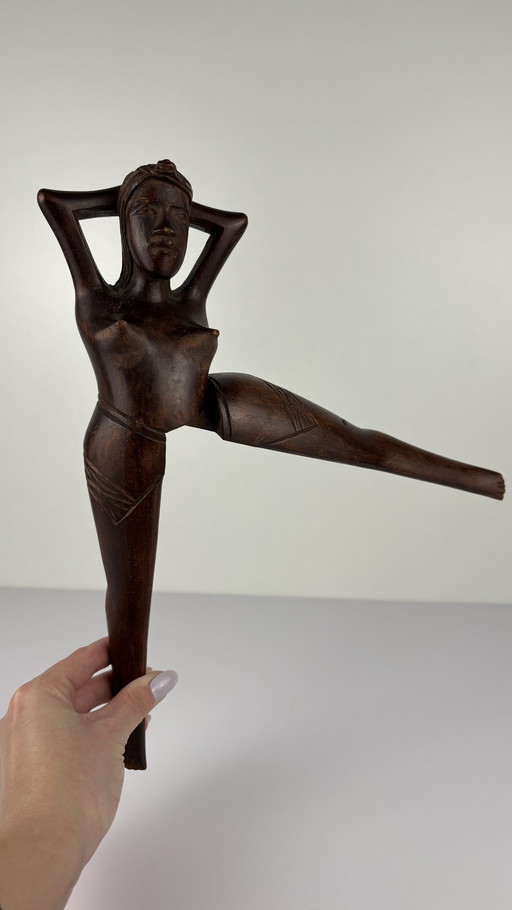 Vintage Wood Carving Ladies Nutcracker Dark Wood Art