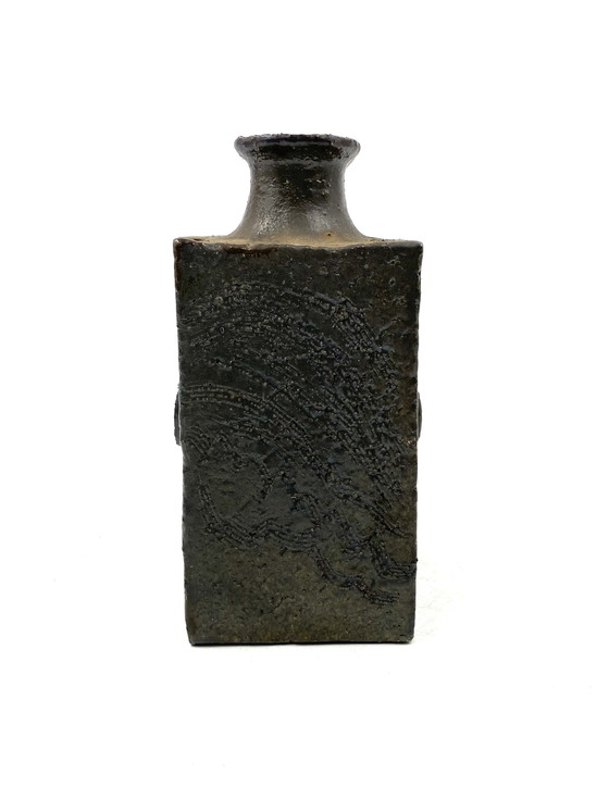 Image 1 of Vaso brutalista in ceramica verde scuro, Italia anni '80
