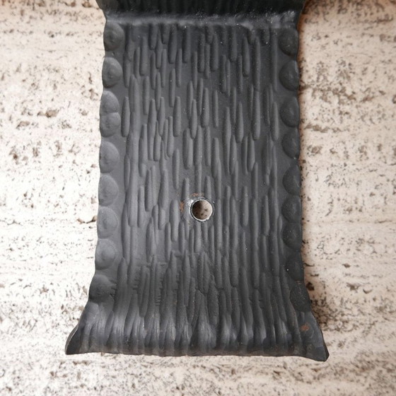 Image 1 of Set of 3 Brutalist iron and orange glass mid-century wall lamps, Belgium 1970s