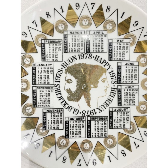 Image 1 of Vintage porcelain calendar plate by Piero Fornasetti, 1978