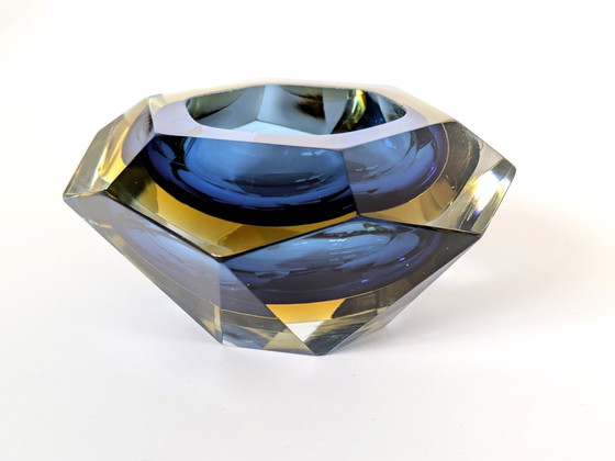 Image 1 of Murano Glass Bowl | Sommerso Facetted Ashtray | 1960'S