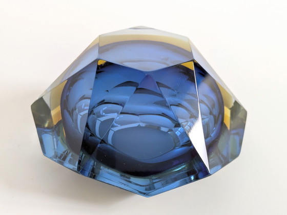 Image 1 of Murano Glass Bowl | Sommerso Facetted Ashtray | 1960'S