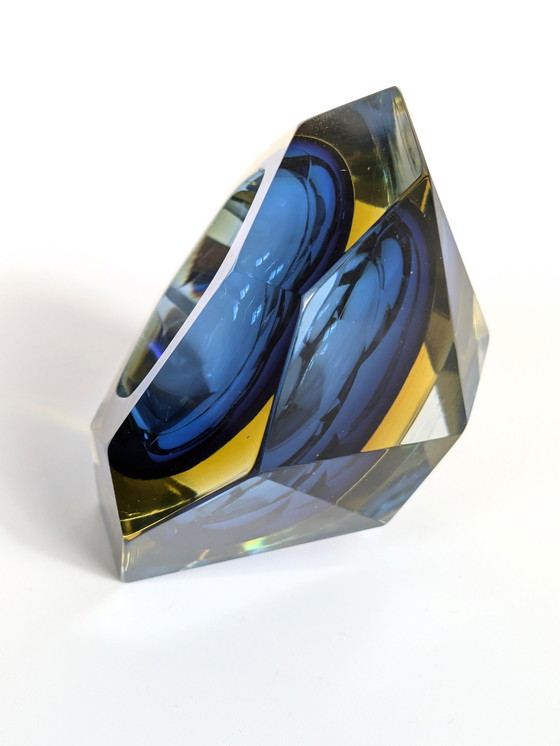 Image 1 of Murano Glass Bowl | Sommerso Facetted Ashtray | 1960'S