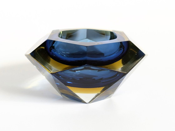 Image 1 of Murano Glass Bowl | Sommerso Facetted Ashtray | 1960'S