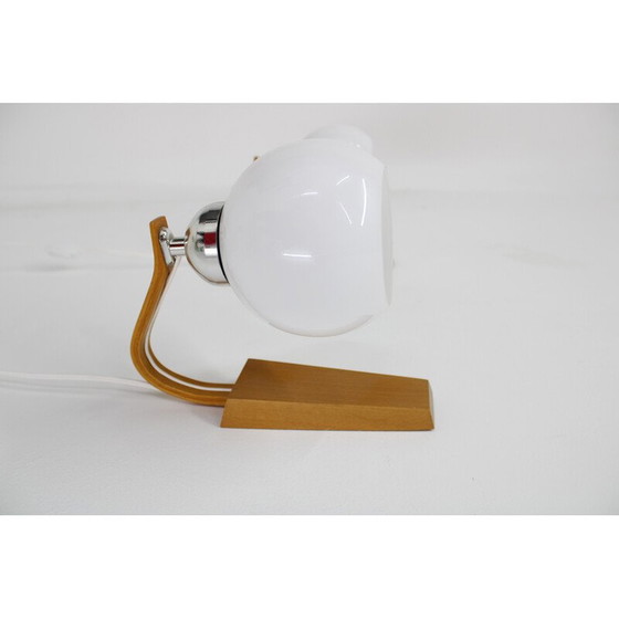 Image 1 of Pair of vintage wooden wall lamps with glass shades by Drevo Humpolec, Czechoslovakia 1960