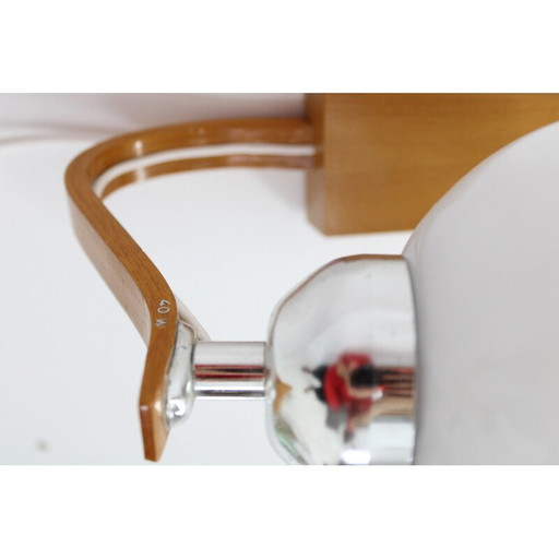 Pair of vintage wooden wall lamps with glass shades by Drevo Humpolec, Czechoslovakia 1960