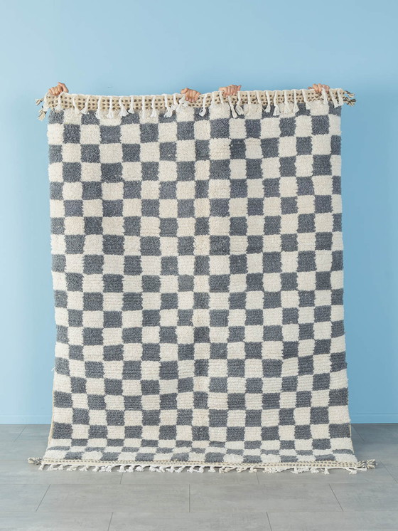 Image 1 of Grey Blue Check Berber Rug