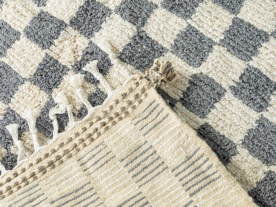 Image 1 of Grey Blue Check Berber Rug