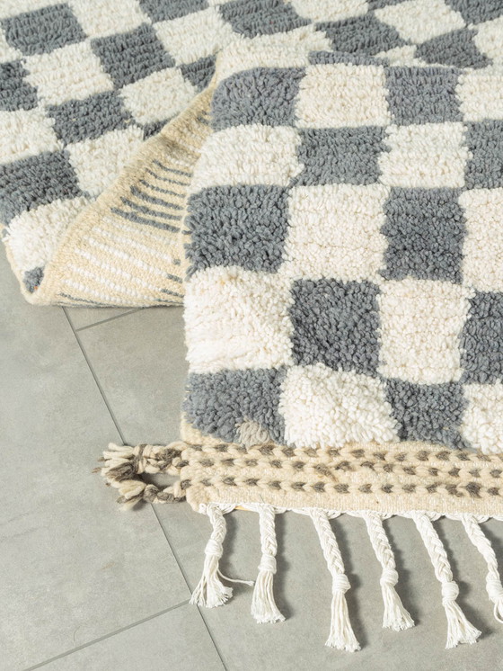 Image 1 of Grey Blue Check Berber Rug