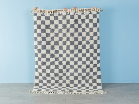 Image 1 of Grey Blue Check Berber Rug