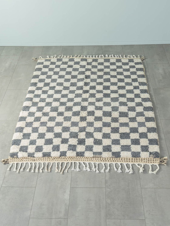 Image 1 of Grey Blue Check Berber Rug