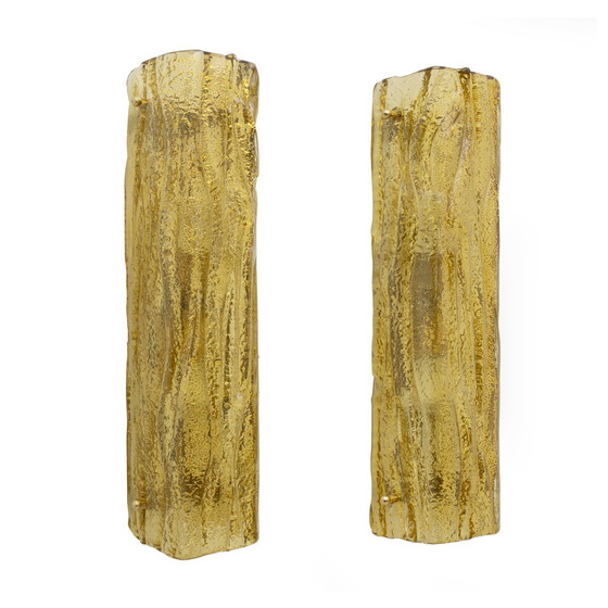 Image 1 of Pair Of Mazzega-Style Gold Yellow Murano Glass Sconces