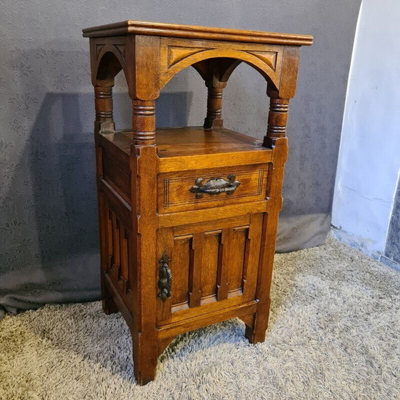 Image 1 of Vintage oak and white marble sideboard, 1950s