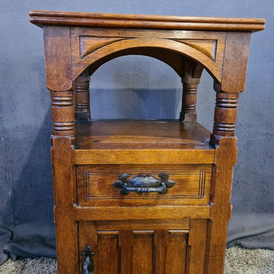 Image 1 of Vintage oak and white marble sideboard, 1950s