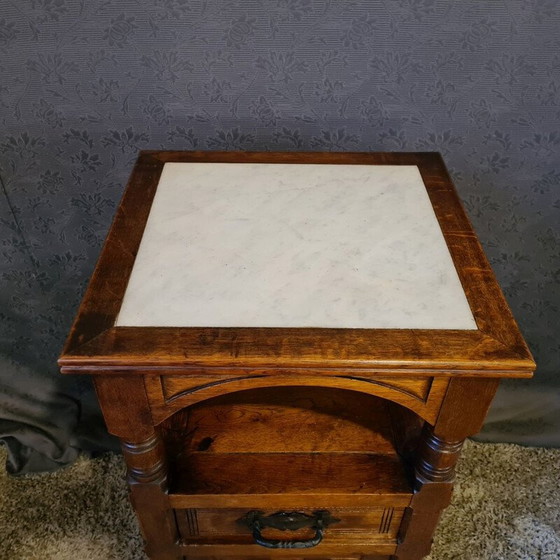 Image 1 of Vintage oak and white marble sideboard, 1950s