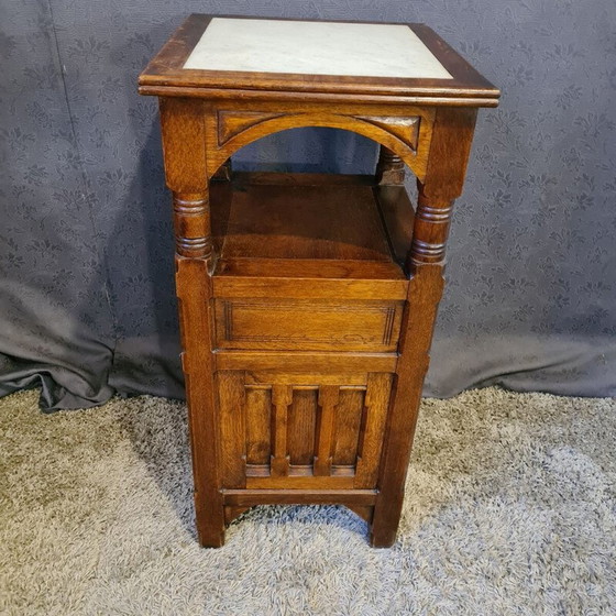 Image 1 of Vintage oak and white marble sideboard, 1950s