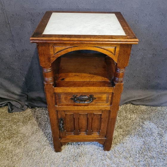 Image 1 of Vintage oak and white marble sideboard, 1950s