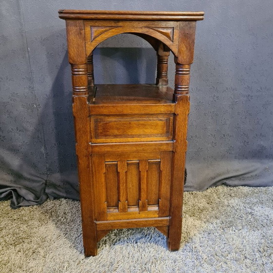 Image 1 of Vintage oak and white marble sideboard, 1950s