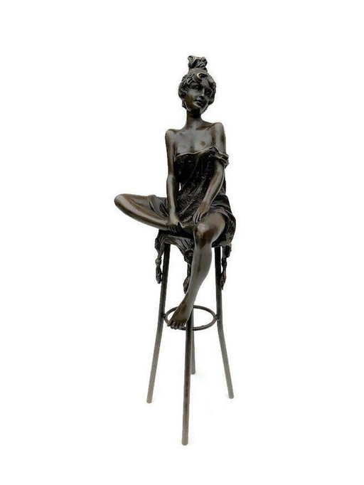 Bronze Statue Elegant Lady On Stool