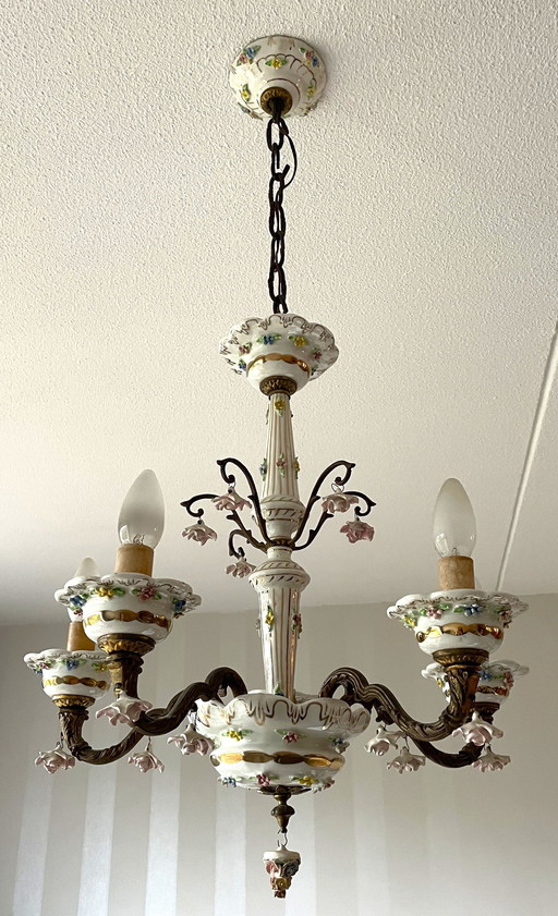 Capodimonte-Style 6 Porcelain Chandelier