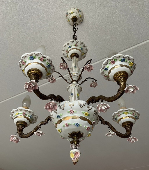 Capodimonte-Style 6 Porcelain Chandelier