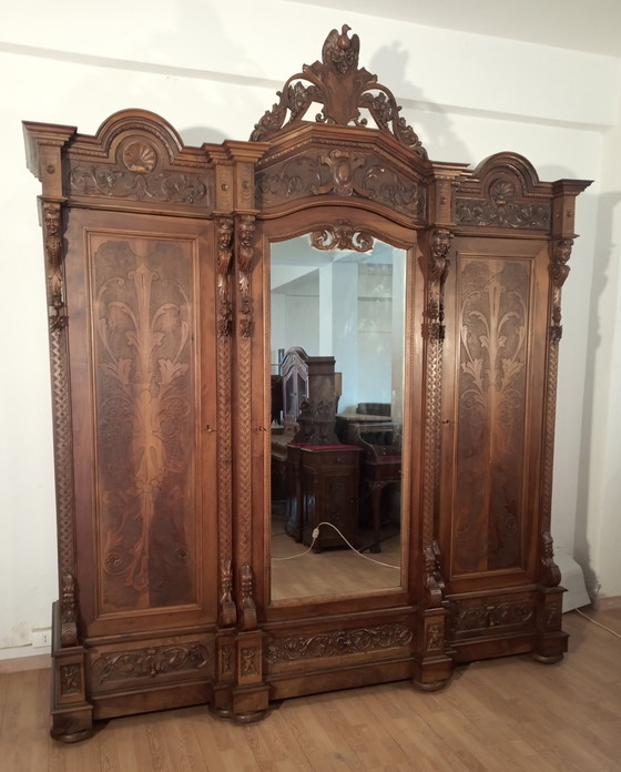 Image 1 of Bedroom Set, Wardrobe, Chest Of Drawers, Bedside Tables, 1890S, Set Of 4