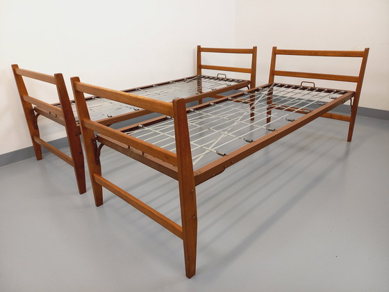 Image 1 of Pair Of Vintage Oak And Metal Daybeds From The 60s