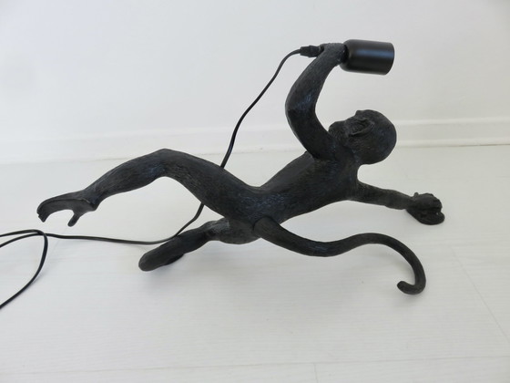 Image 1 of Pair Of Large Black Resin "Monkey" Wall Lights