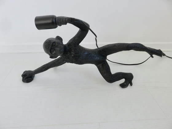 Image 1 of Pair Of Large Black Resin "Monkey" Wall Lights