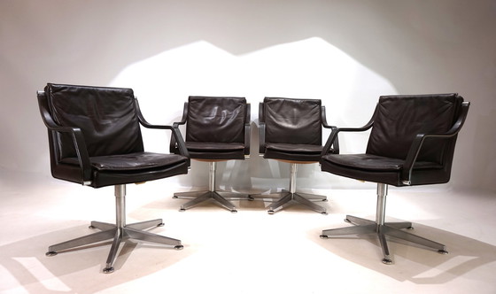 Image 1 of Art Collection Set Of 4 Leather Office Chairs By Rudolf Berndt Glatzel For W. Knoll