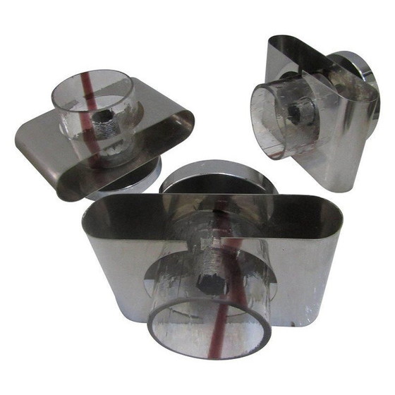 Image 1 of Set of 3 vintage steel and glass sconces by Murano, 1970