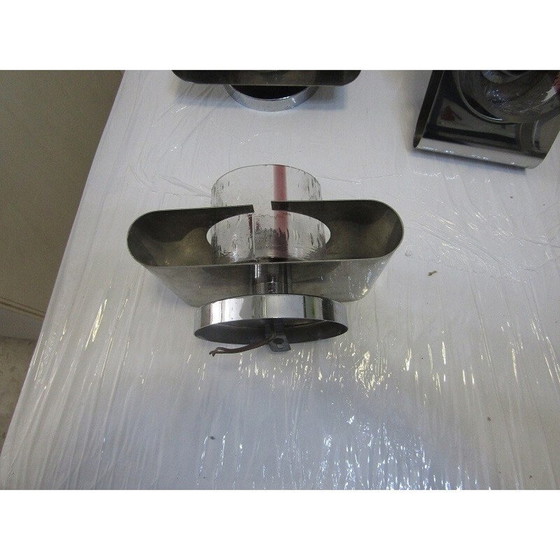 Image 1 of Set of 3 vintage steel and glass sconces by Murano, 1970