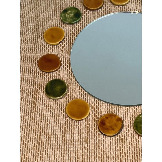 Image 1 of Specchio vintage in rafia e ceramica, Francia 1950