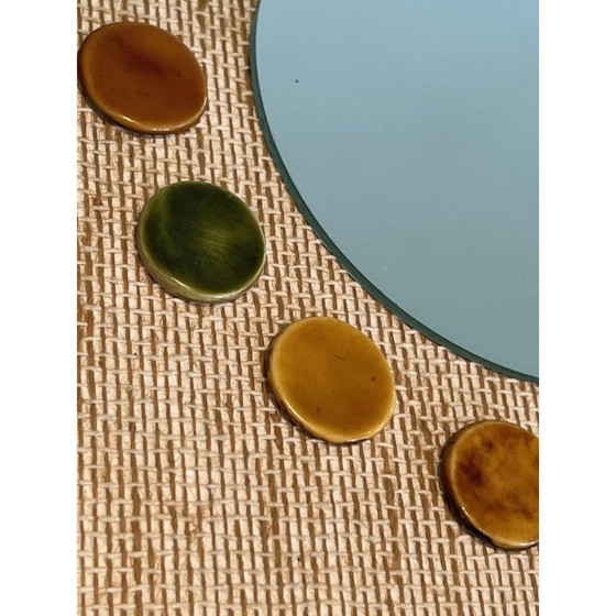 Image 1 of Specchio vintage in rafia e ceramica, Francia 1950