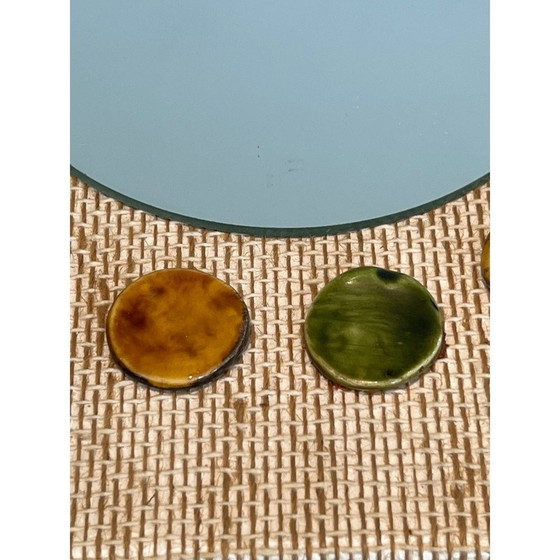 Image 1 of Specchio vintage in rafia e ceramica, Francia 1950