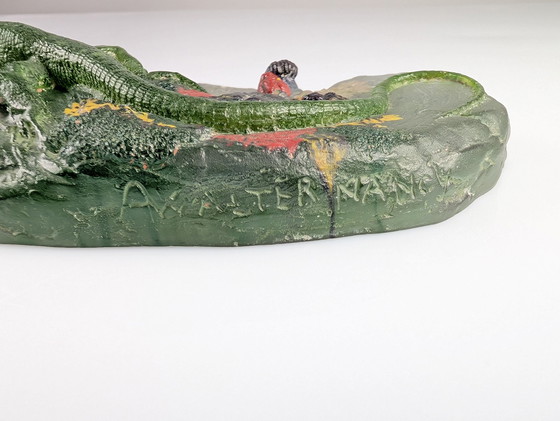 Image 1 of Art Nouveau Pâte De Verre Sculpture: "Lizard" By Amalric Walter, Nancy