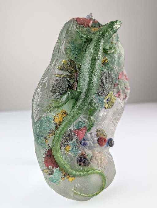 Art Nouveau Pâte De Verre Sculpture: "Lizard" By Amalric Walter, Nancy