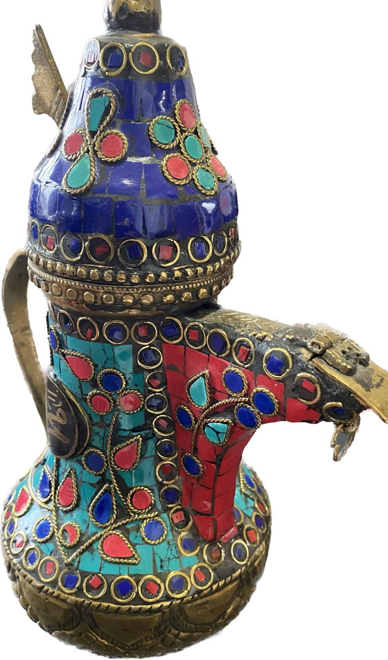 Image 1 of Unique Handmade Bronze Teapot From Kashmir With Gemstones