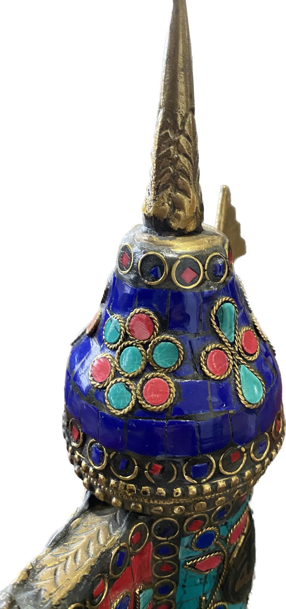 Image 1 of Unique Handmade Bronze Teapot From Kashmir With Gemstones