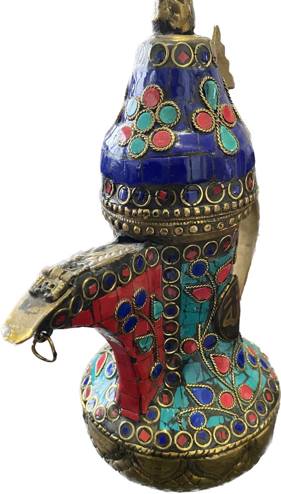 Image 1 of Unique Handmade Bronze Teapot From Kashmir With Gemstones