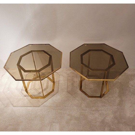 Image 1 of Pair of vintage brass coffee tables, France 1970