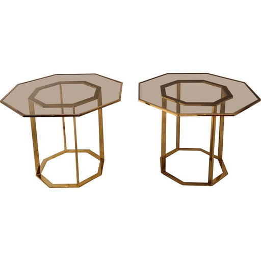 Pair of vintage brass coffee tables, France 1970
