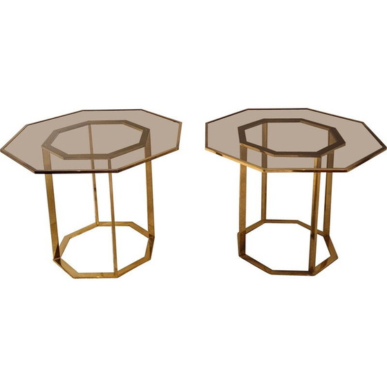Image 1 of Pair of vintage brass coffee tables, France 1970