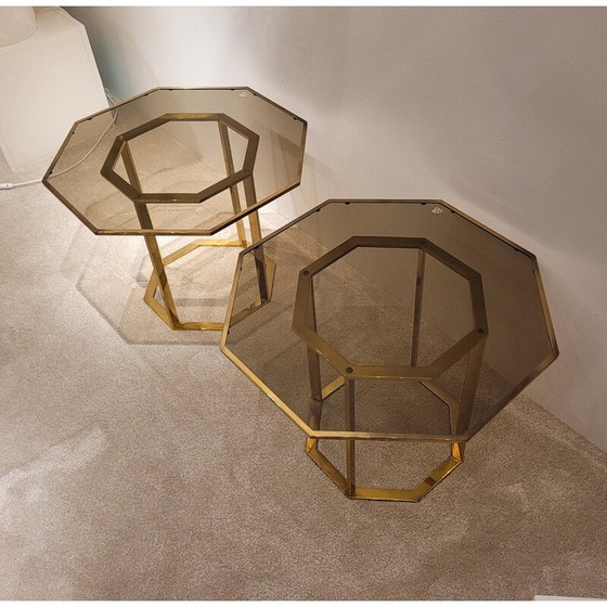 Image 1 of Pair of vintage brass coffee tables, France 1970