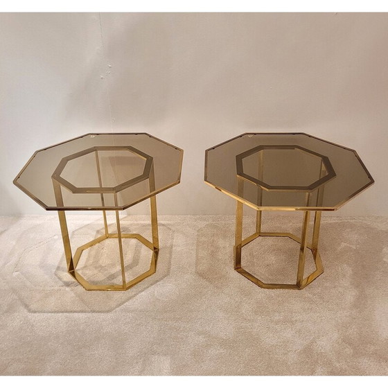 Image 1 of Pair of vintage brass coffee tables, France 1970