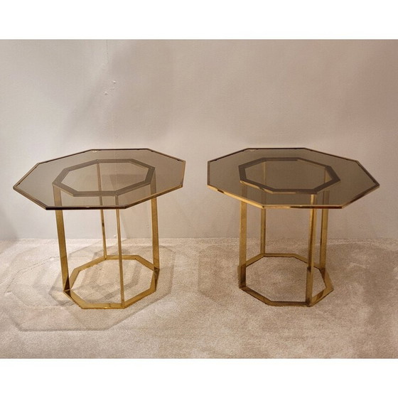 Image 1 of Pair of vintage brass coffee tables, France 1970
