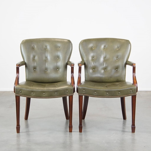 2 X Green Beef Leather Chesterfield Desk/ Side Chair