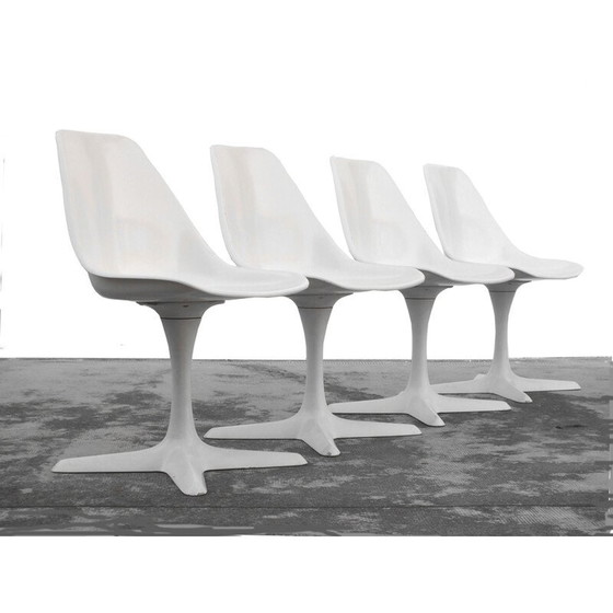 Image 1 of Set of 4 vintage white plastic tulip chairs by Burke Maurice for Arkana British, 1960s