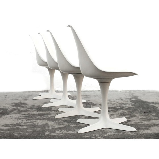 Image 1 of Set of 4 vintage white plastic tulip chairs by Burke Maurice for Arkana British, 1960s